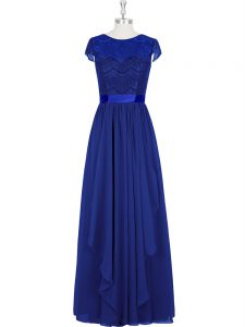 Chiffon Cap Sleeves Floor Length Dress for Prom and Lace