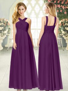 Chiffon Straps Sleeveless Zipper Ruching Homecoming Dress in Purple