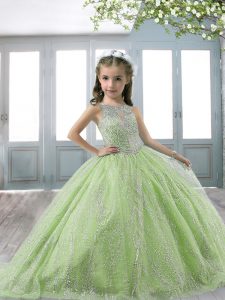 Excellent Lace Up Scoop Sleeveless Floor Length Girls Pageant Dresses Beading