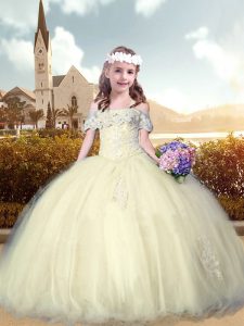 Short Sleeves Beading and Appliques Lace Up Pageant Dresses