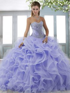 Popular Lavender Ball Gowns Organza Sweetheart Sleeveless Beading Lace Up Quinceanera Dresses Sweep Train