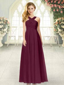 Delicate Floor Length Burgundy Prom Dress Straps Sleeveless Zipper