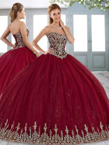 Floor Length Ball Gowns Sleeveless Wine Red 15 Quinceanera Dress Lace Up