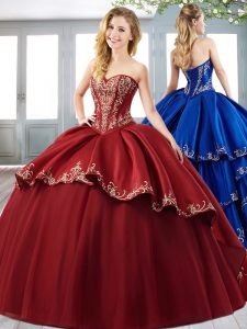 Shining Burgundy Sweet 16 Dress Military Ball and Sweet 16 and Quinceanera with Beading and Embroidery Sweetheart Sleeve