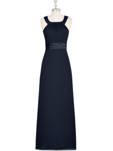 Cheap Black Column/Sheath Belt Prom Gown Zipper Chiffon Sleeveless Floor Length