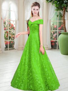 Sleeveless Lace Up Floor Length Beading Prom Dresses