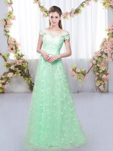 Chic Off The Shoulder Cap Sleeves Tulle Dama Dress for Quinceanera Appliques Lace Up
