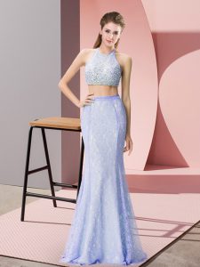Halter Top Sleeveless Backless Prom Gown Baby Blue