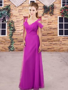 Best Purple Backless Straps Ruching Dama Dress for Quinceanera Tulle Sweep Train