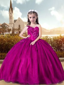 Floor Length Ball Gowns Sleeveless Fuchsia Pageant Dress Lace Up