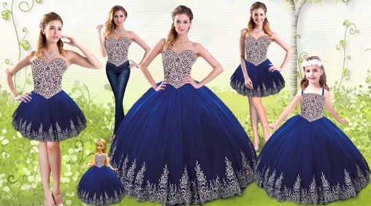 Sweetheart Sleeveless Sweet 16 Quinceanera Dress Floor Length Beading and Appliques Royal Blue Tulle
