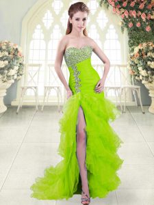 Sleeveless Brush Train Beading and Ruffled Layers Lace Up Prom Evening Gown
