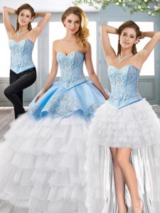 Modest Blue And White Sweetheart Lace Up Embroidery and Ruffled Layers and Pick Ups 15 Quinceanera Dress Court Train Sle