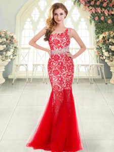 One Shoulder Sleeveless Zipper Homecoming Dress Red Tulle