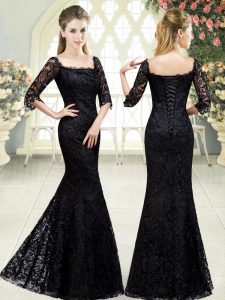 Edgy Half Sleeves Sweep Train Beading and Lace Lace Up
