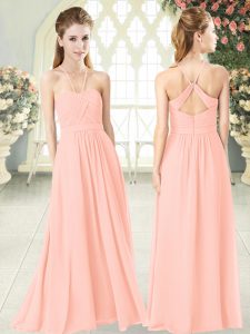 Floor Length Empire Sleeveless Pink Prom Dresses Criss Cross