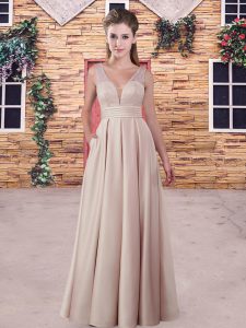Customized Pink Bridesmaid Dress Party and Wedding Party with Lace V-neck Sleeveless Backless