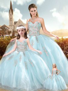 Beautiful Baby Blue Lace Up 15 Quinceanera Dress Beading and Appliques Sleeveless Floor Length