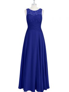 Best Selling Scoop Sleeveless Zipper Dress for Prom Royal Blue Chiffon