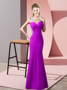 On Sale Purple Satin Zipper Dress for Prom Sleeveless Floor Length Sweep Train Beading and Pick Ups