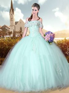Best Selling Sleeveless Floor Length Beading and Lace and Appliques Lace Up Vestidos de Quinceanera with Apple Green