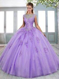 Suitable Lace Up Quinceanera Gowns Lavender for Military Ball and Sweet 16 and Quinceanera with Beading and Appliques Sw