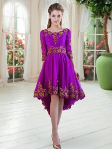 Satin Long Sleeves High Low Prom Gown and Embroidery