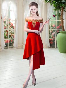Eye-catching Red Off The Shoulder Zipper Appliques Prom Party Dress Sleeveless
