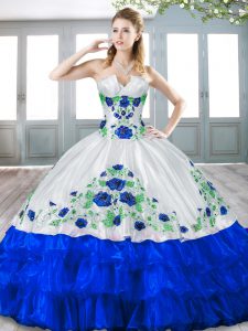 Royal Blue Sweetheart Lace Up Beading and Embroidery and Ruffled Layers Ball Gown Prom Dress Sleeveless