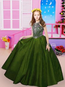 Green Sleeveless Beading Lace Up Child Pageant Dress