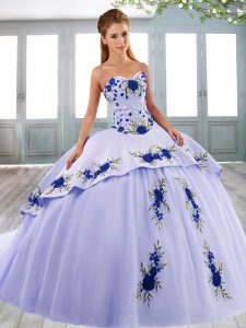 Extravagant Lilac and Light Blue Sweet 16 Dresses Sweetheart Sleeveless Sweep Train Lace Up