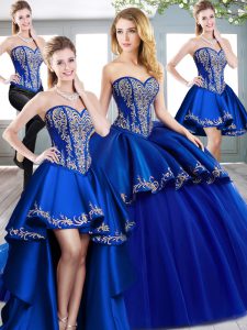 Decent Ball Gowns Sleeveless Royal Blue Quinceanera Gowns Sweep Train Lace Up