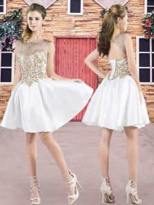 Modest Scoop Sleeveless Lace Up Dama Dress for Quinceanera White Satin