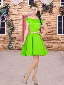 Glamorous Green Satin Zipper Bridesmaid Gown Sleeveless Mini Length Beading and Pick Ups
