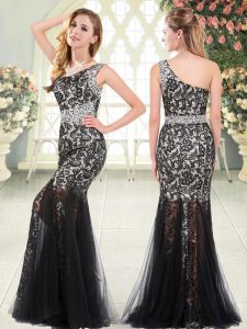 Stunning Black Sleeveless Beading and Lace Floor Length Prom Evening Gown