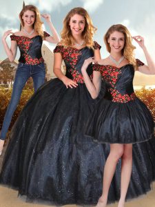 Amazing Off The Shoulder Sleeveless Tulle Quinceanera Gowns Beading and Appliques Lace Up