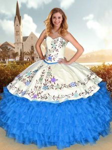 White Quinceanera Gowns Satin and Organza Sweep Train Sleeveless Embroidery