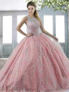Dynamic Tulle Sleeveless Quinceanera Dress Sweep Train and Beading