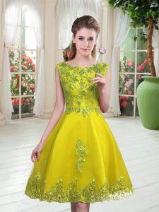 Extravagant Scoop Sleeveless Lace Up Prom Party Dress Yellow Green Tulle