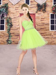 Yellow Green Zipper Quinceanera Court of Honor Dress Beading and Lace Sleeveless Mini Length