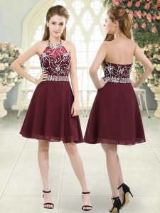 Superior Burgundy Sleeveless Chiffon Zipper Prom Party Dress for Prom and Party and Military Ball