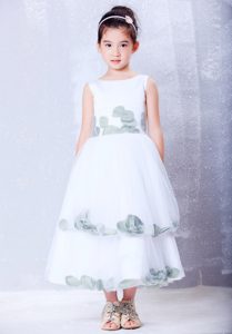 Cute Scoop Flower Girl Dress with Hand Made Flowers