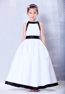 Brand New Square Taffeta Flower Girl Dress in White and Navy Blue