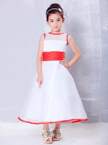 Pretty Scoop Organza Flower Girl Dresses in White and Red for Cheap