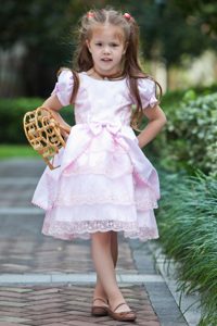 Baby Pink Scoop Taffeta and Lace Toddler Flower Girl Dress with Bow