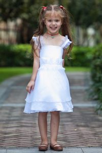 Taffeta and Organza Flower Girl Dress with Beading and Ruffles in White