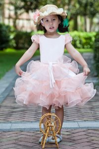 White and Watermelon Red Toddler Flower Girl Dress in Satin with Ruffles