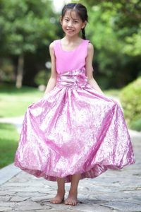 Discount Lavender Column Scoop Dresses for Teens in Satin with Bow