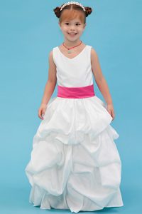 V-neck Ankle-length Taffeta Toddler Flower Girl Dress with Belt
