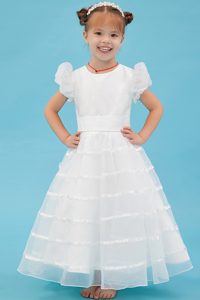 White Organza Child Dresses with Belt and Scoop to Ankle-length